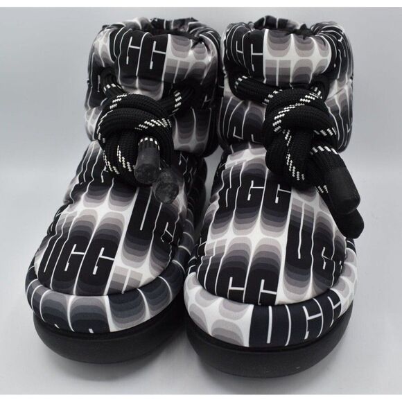 UGG Womens Size 7 Classic Maxi Black White Wave UGGPlush Wool Blend Short Boots - Picture 6 of 13